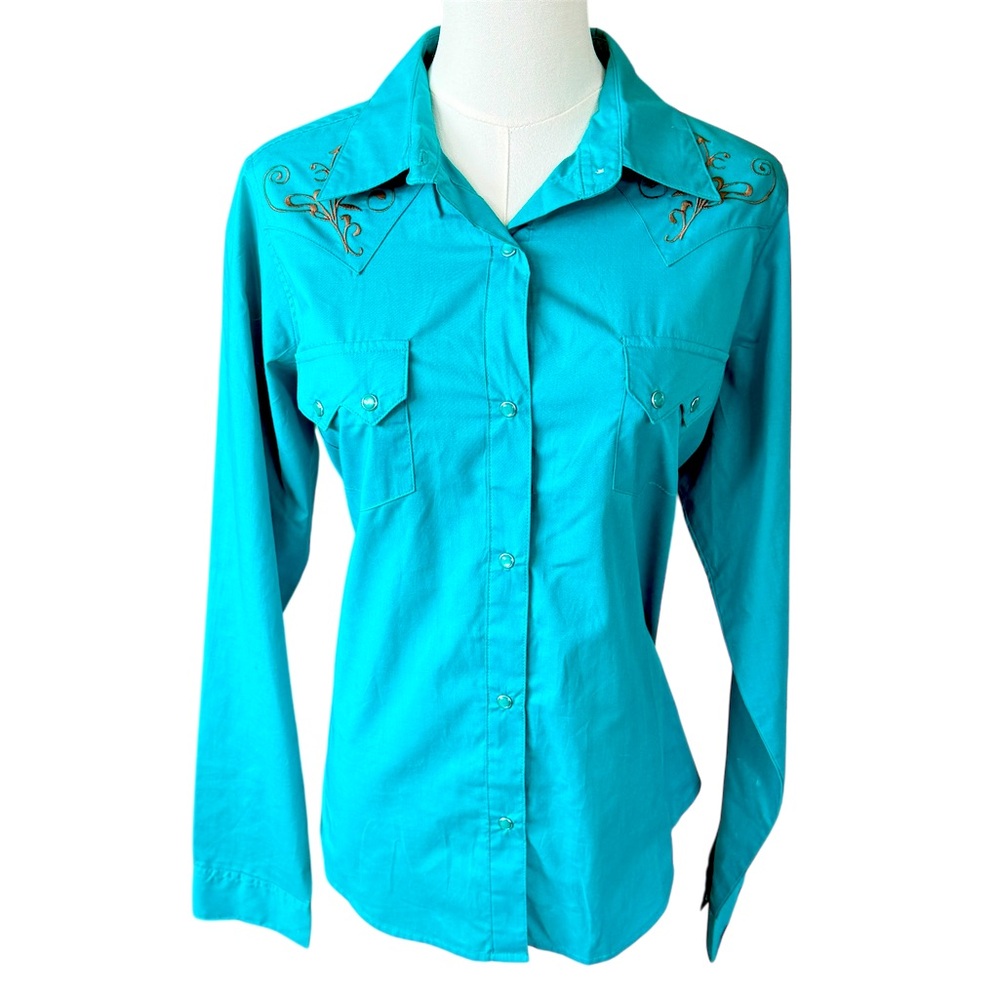 🤠 Vintage Wrangler Wrancher Turquoise Cowgirl Blouse sz XL